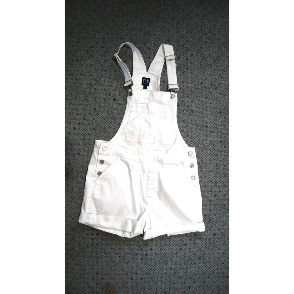 GAP Denim Womens Optic White Cuffed Hem Shortall Overalls Size XS Extra Small - Picture 11 of 16